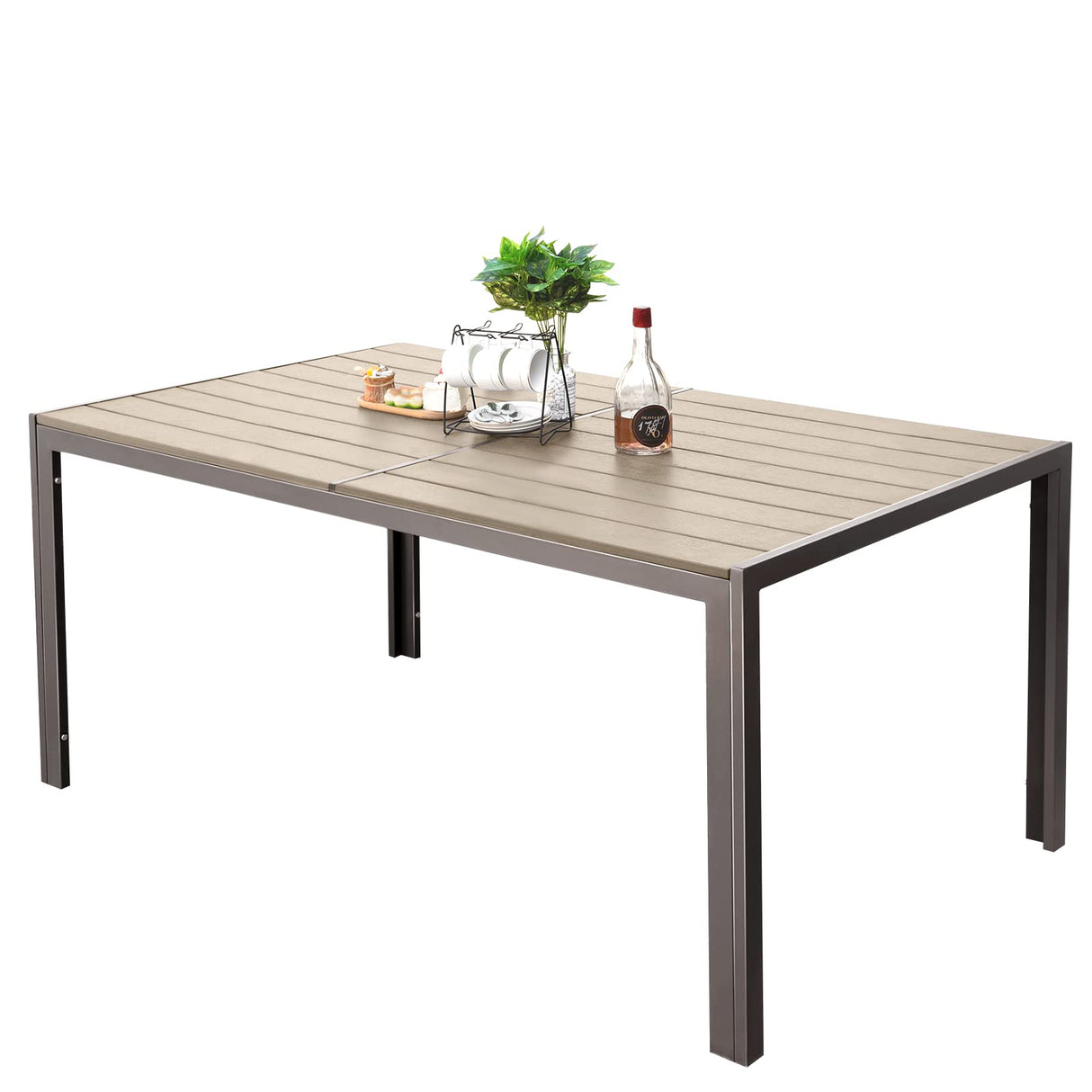Devoko Patio Dining Table for 6 Outdoor Patio Table 59" x 35" Weather-Resistant Rectangular Table for Deck, Garden, Backyard Devoko
