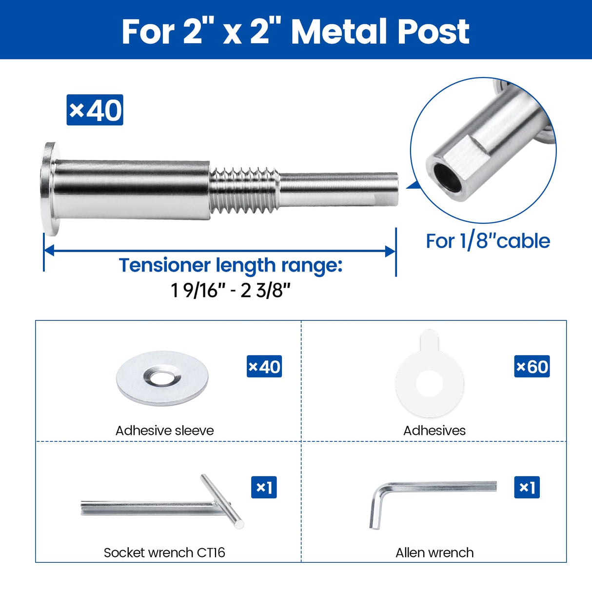 [Patent] Muzata 40 Pack 1/8" Invisible Cable Railing Kit Hardware Upgraded Hand Swage Tensioner Hidden for 2"x2" Metal Post T316 Stainless Steel Deck Cable Railing System CB40 Muzata