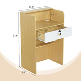 OmySalon Reception Desk with Counter, Small Front Desk w/Lockable Drawer, Wooden Modern Reception Table for Salon Lobby Office Home (Original Wood, 24) OmySalon