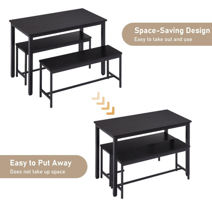 SumKea 3-Piece 4 Bar 2 Dining Benches, 43.3'' Wood Kitchen Table & Chair Set for Breakfast Nook and Small Space, Black - WoodArtSupply