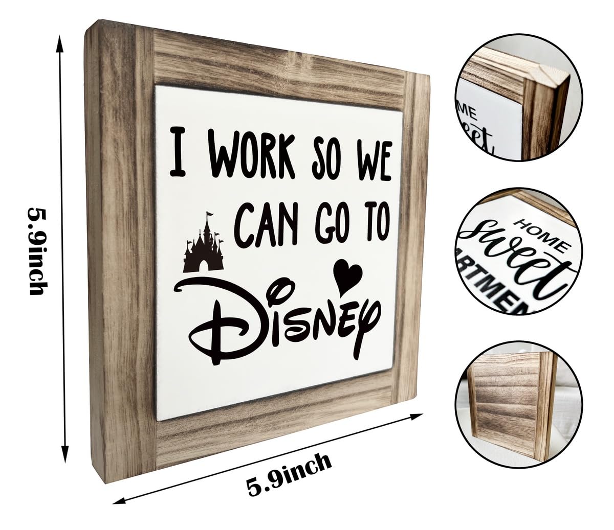 XJCUG Inspirational Wood Signs, Box Wood Plaques Desk Décor, Decorative Plaques and Signs, Rustic Office Decor Art, Motivational Office Desk Decor, Farmhouse Home Decor, I Work So We Can Go to Disney