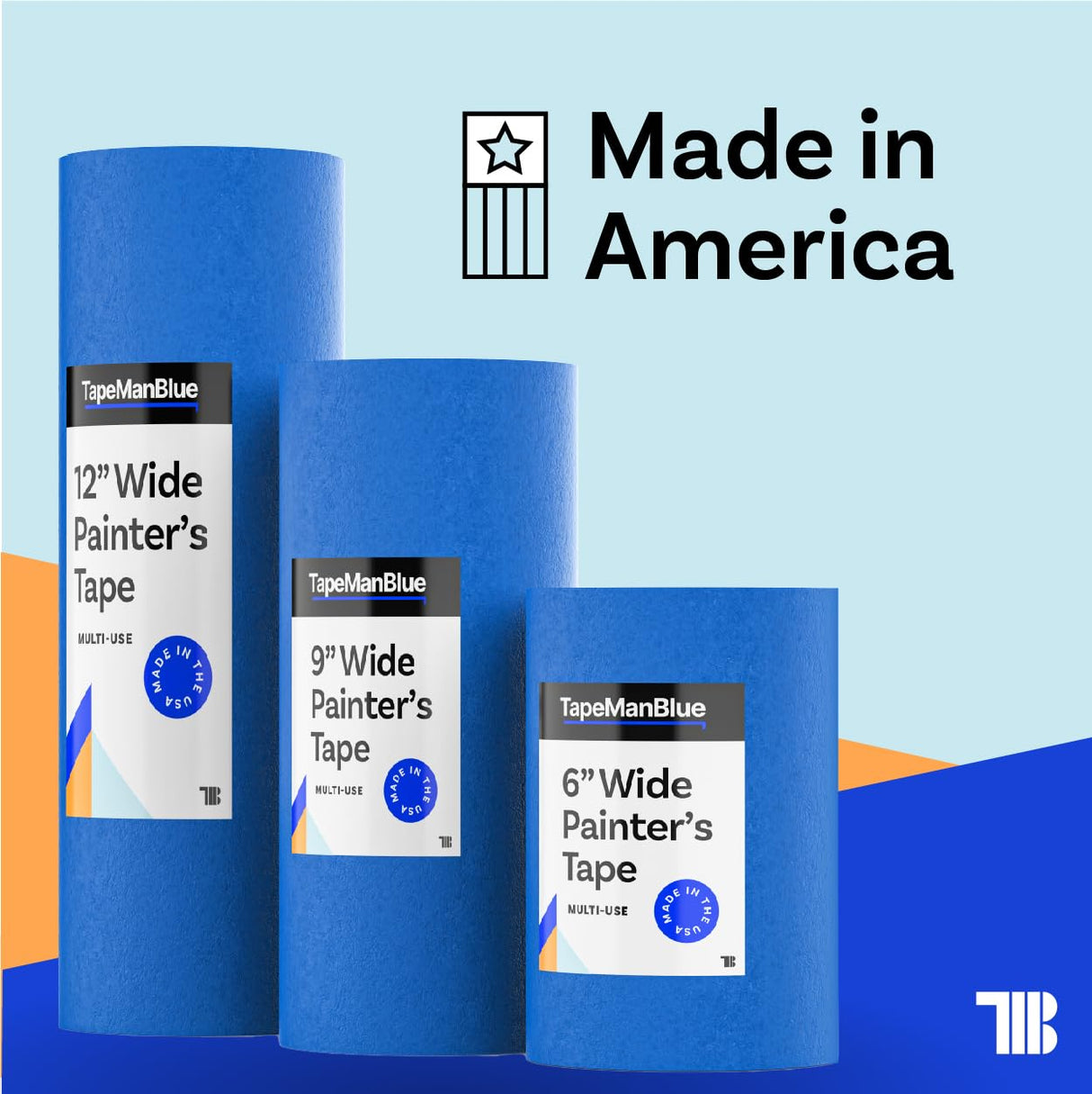 Wide Blue Painters Tape, 6 inch x 60 yds, Made in America, Great Masking Tape for 3D Printing and Laser Cutting, Removes Cleanly for 21 Days TapeManBlue