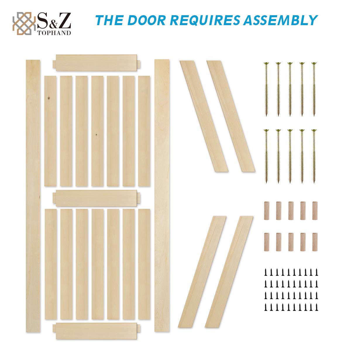 S&Z® 42 in. x 84 in. Barn Door, 20-60in Unfinished British Brace Barn Door/Modern Style/Solid Wood/Sliding Door/Simple Assembly is Required (42 in) S&Z TOPHAND