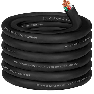 8/4 8 AWG Portable Power Cable 600V 8 Gauge SOOW Electric Wire 4 Conductor OFC 8 AWG SOOW Extension Cord Cable Wire for NEMA 14-35 Generator,Welder,RV Outlet Box,EV Battery Charger,Machinery-25ft