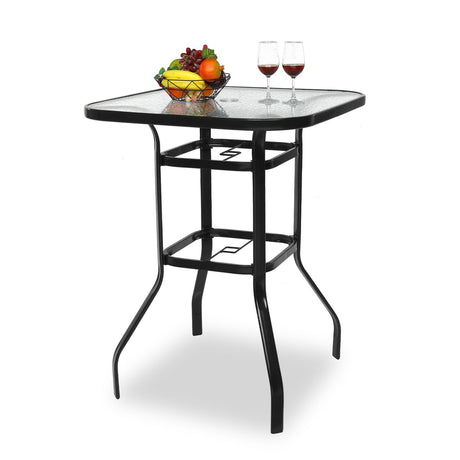 VINGLI Outdoor Bar Table with Umbrella Hole Metal Patio Bar Table, Outdoor Bar Height Table Pub Table for Patio High Top Table (Black) VINGLI