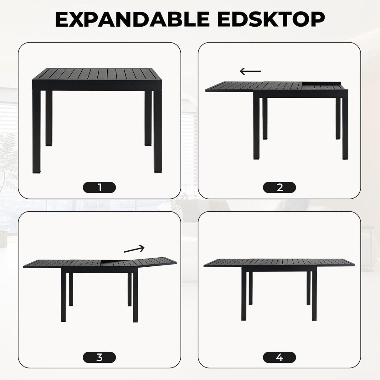 Grand patio 9-Piece Patio Dining Set for 8, E-Coated Outdoor Dining Set Swivel Patio Dining Chairs with Olefin Cushions & 1 Black Extendable Rectangular Faux Woodgrain Table for 6-8 Person Grand patio