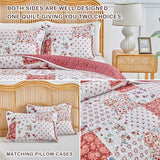 Joyreap 3 Pieces Floral Patchwork Quilt Set Twin, Burgundy Red n White Flowers Design, Smooth Soft Microfiber Quilt, Bedspread Bed Cover for All Season, 90x90 inches Joyreap