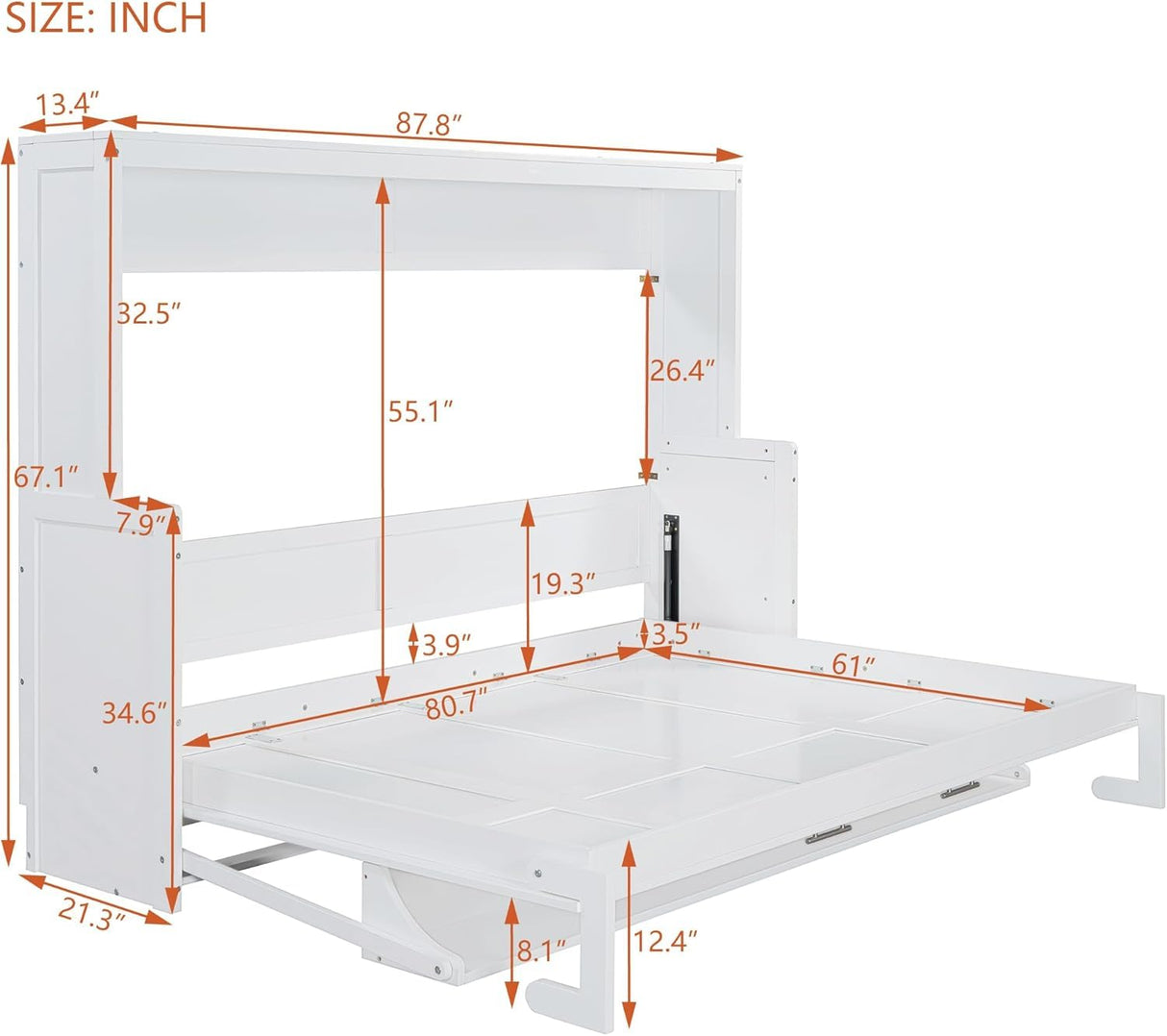 Virubi Queen Horizontal Hideaway Murphy Bed with Desk,Wood Fold Up Murphy Wall Bed for Adult,Guest Room Living Room (White,Queen) Virubi