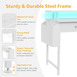 White Computer Desk with Shelves and Drawers - 47 Inch Home Office Desk with Drawers and Shelves, Small White Desk with Shelves, Computer Desk with Monitor Stand, RGB Gaming Desk with Power Outlet DLisiting