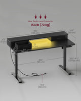 VASAGLE Electric Standing Desk with Drawers, 55.1 x 23.6 Inches, Sit Stand Desk with Power Outlet and LED Lights, Adjustable Height, Storage Shelf, 3 Memory Buttons, for Home Office, Ink Black VASAGLE