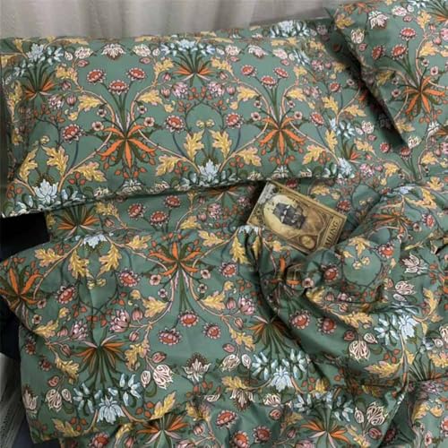 Faincy Bohemian Duvet Cover King Size - Boho Paisley Green Floral Pattern Printed Microfiber Comforter Cover Set - 3PC 90 X 104 Soft and Lightweight Quilt Cover, Retro Farmhouse Style for Women Men Faincy