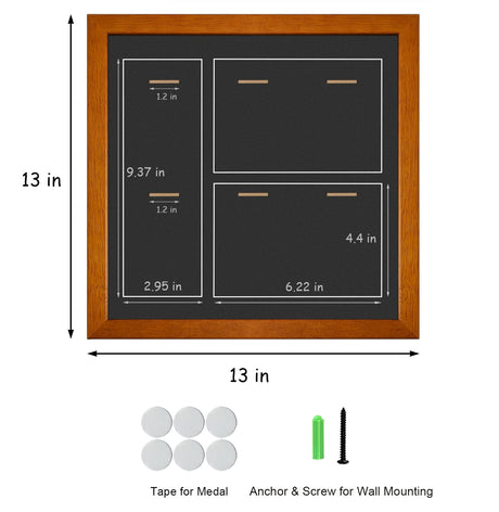 6 Medals Shadow Box Display Case, Solid Wood Sport Medal Display Frame, Medal Photo Frame, Perfect for Marathon, Runner, Awards, War Military, Race wisnew