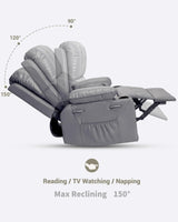 22 in Leather Recliner Chair for Adults, Overstuffed Manual Recliner Chair, Single Sofa with Cup Holder and Side Pockets, Upholstered Chair for Living Rooms, Gray GarveeHome