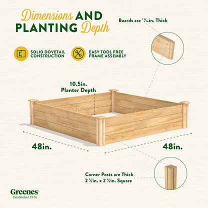 Greenes Fence Original Cedar Raised Garden Bed, 4' x 4' x 10.5" - Made in USA with North American Cedar - WoodArtSupply