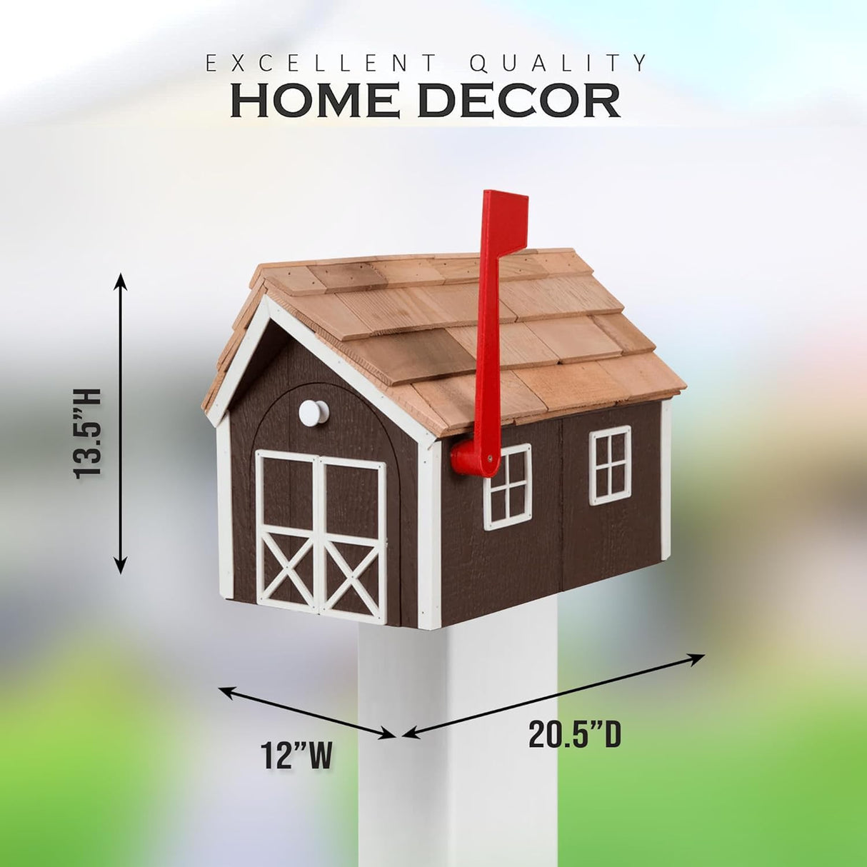 Peaceful Classics Amish Cedar Roof Wooden Mailbox with Window & Door Trim, Handcrafted Mailboxes for Outside, Post Mount Residential Mailboxes - (Gray & White, Wood) Peaceful Classics