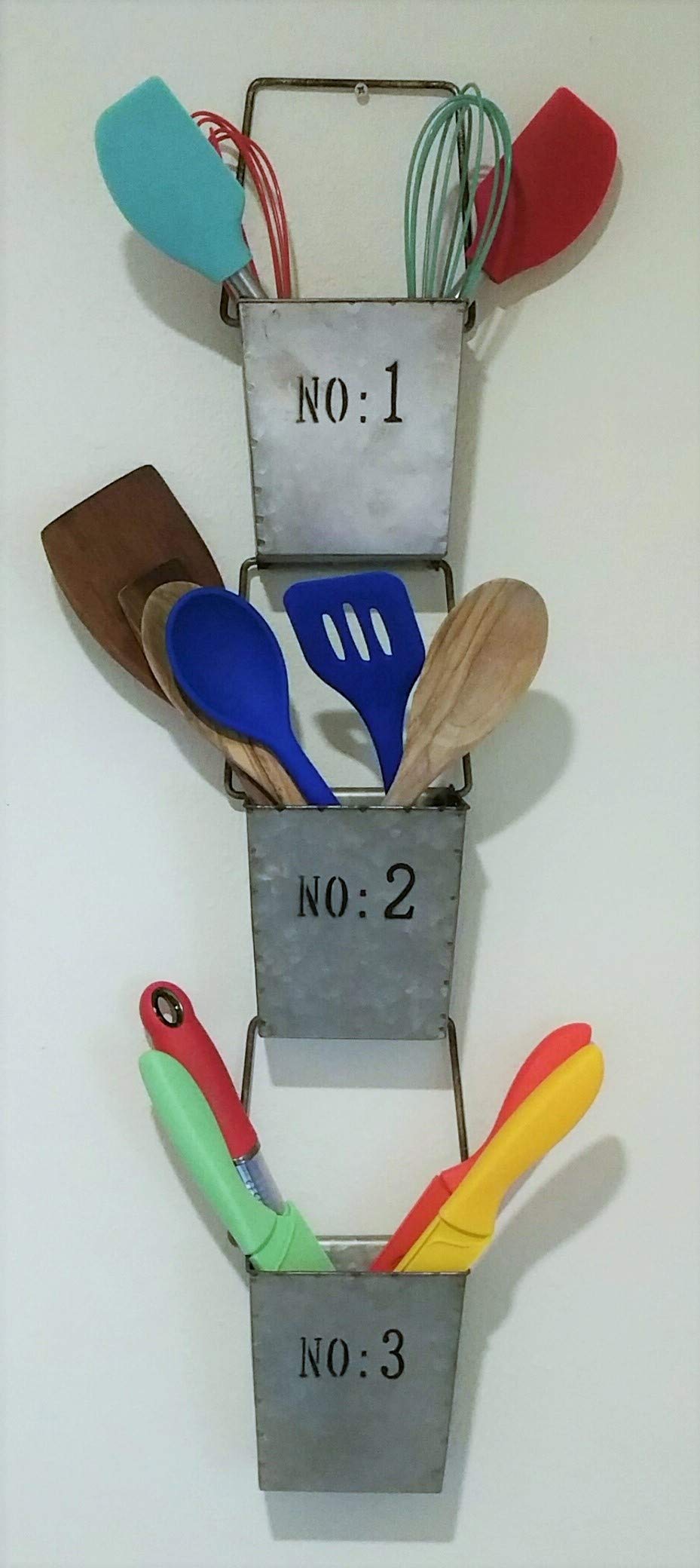 Industrial Farmhouse Set of 3 Hanging Wall Pockets Colonial Tin Works