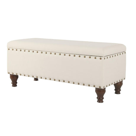 HomePop Large Storage Bench with Nailhead Trim - Cream HomePop