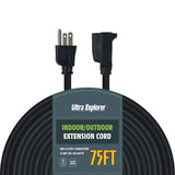 75 Ft 16/3 Outdoor Extension Cord Waterproof - 16 Gauge 3 Prong Electric Cord, SJTW, 13A 1625W 125V, Grounded Plug Extension Wire, Black Ultra Explorer