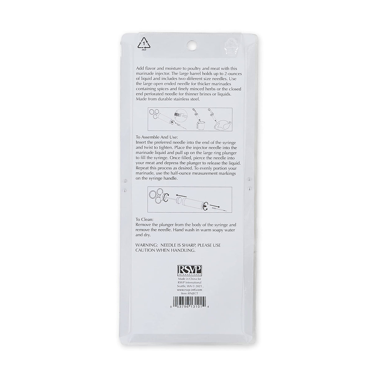 RSVP International Endurance Kitchen Tool Collection Marinade Injector with Interchangeable Needle Tips, 7x3, 2 oz Capacity, Stainless Steel RSVP