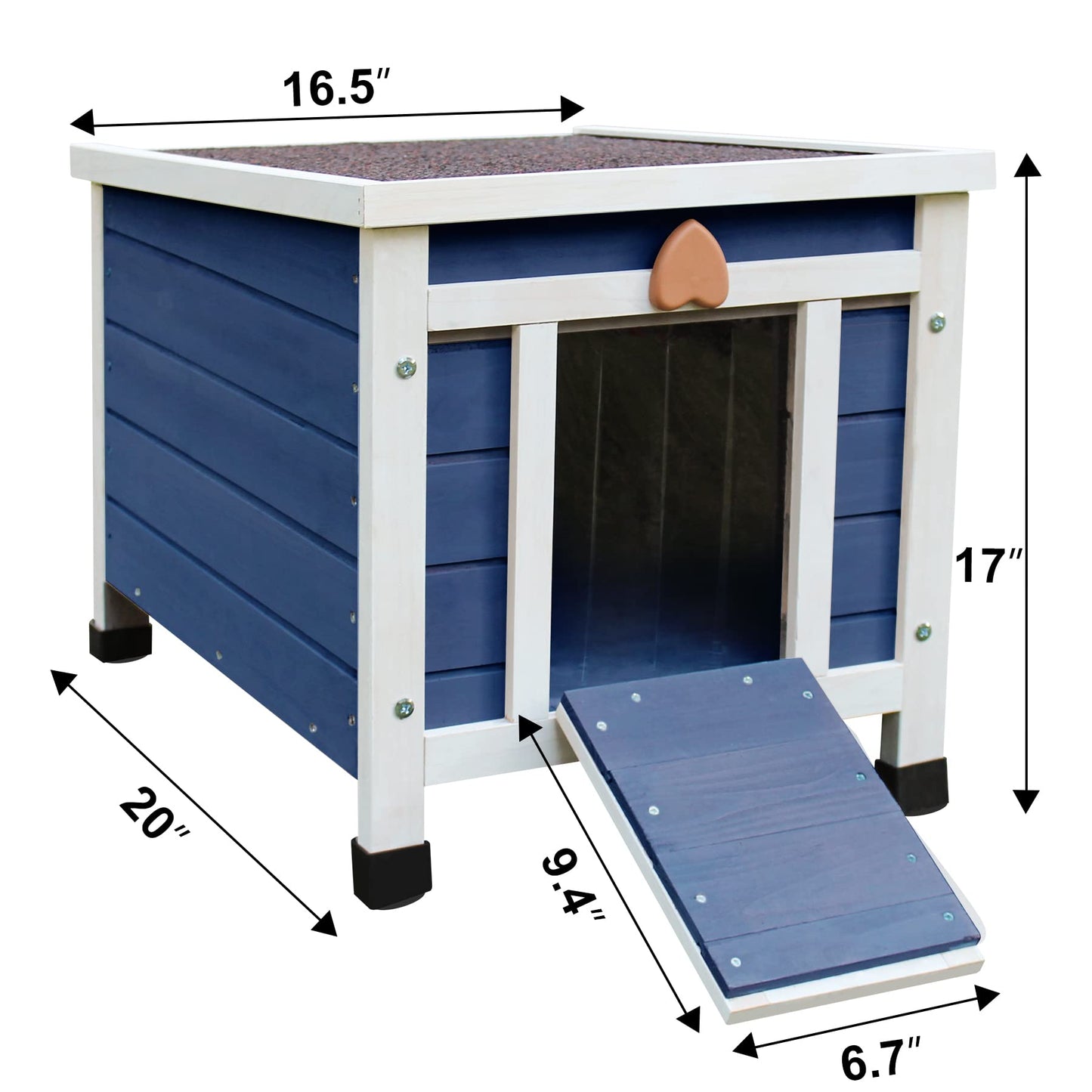 Deblue Cat House for Outdoor Cats, Weatherproof Feral Cat House, Wooden Outside Shelter for Cat, Rabbit and Small Pet Hutch-Navy Blue - WoodArtSupply