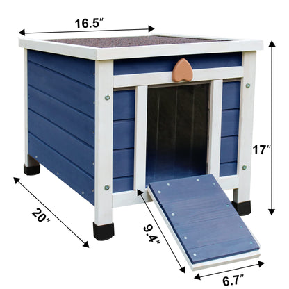 Deblue Cat House for Outdoor Cats, Weatherproof Feral Cat House, Wooden Outside Shelter for Cat, Rabbit and Small Pet Hutch-Navy Blue - WoodArtSupply