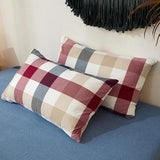 DONEUS 100% Washed Cotton Duvet Cover Set Super Soft Breathable Comfy Natural Linen Like Textured Bedding Set 3 Pieces with 2 Pillow Shams (Blue Red Plaid, Queen) DONEUS