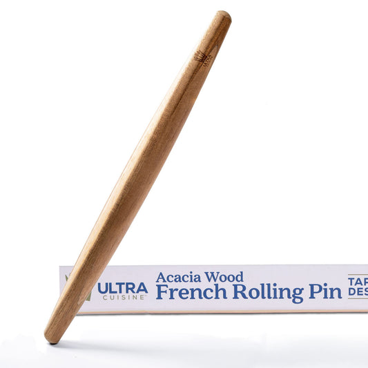 Ultra Cuisine French Rolling Pin for Baking - Dough Roller and Fondant Roller - Wood Rolling Pin for Ravioli, Pastry, Dough, Dumpling, Tortilla, Bread, & Pasta - Tapered Wooden Rolling Pin (17.75")