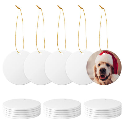 ACRIMAX 20 PCS Sublimation Ceramic Ornament Bulk White 3 Inch Round Blank Hanging Ornament with Gold String for Crafting DIY Personalized Home Decor Bulk