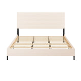 Furnihome Modern King Bed Frame with Adjustable Linen Headboard and Wooden Slats in Beige Furnihome