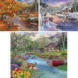 Bits and Pieces 3 Jigsaw Puzzle Set - 300 Piece Puzzles for Adults - Seasonal Cabins Set - 18" x 24" Jigsaw Puzzles - Forest Natiure - Random Die Cut Pieces No 2 are Alike Bits and Pieces