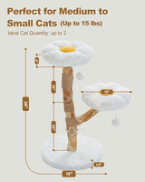 MUTTROS Wood Flower Cat Tree, Modern Cat Tower with Real Wood Branches, Luxury Boho Furniture with Scratching Post and 2 Perches, Cat Climbing Tower for Indoor Cats, Cloud White MUTTROS