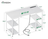 AODK 40 Inch Small Writing Desk with Power Outlets & USB Charging Port, Computer Desk for Small Spaces Home Office, Student Laptop PC Desks with Storage Shelves, Kids Desk, White AODK