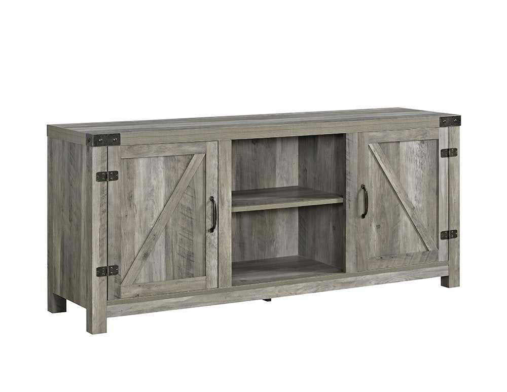 Walker Edison Georgetown Modern Farmhouse Double Barn Door TV Stand for TVs up to 65 Inches, 58 Inch, Grey - WoodArtSupply