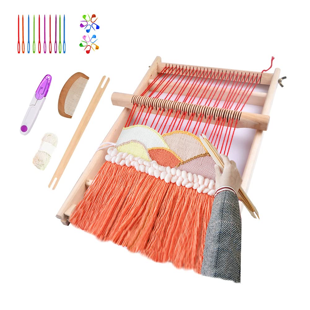RRigo Weaving Loom Kit, 15.7" H x 11.8" W Wooden Tapestry Looms, Large Weaving Frame to Handcraft for Beginners, Came Pre-Warped for Quick Start RRigo