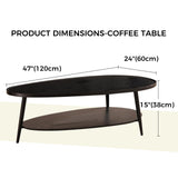 Shrine Black Oval Coffee Table, Mid-Century Modern Coffee Table, Black Walnut Wood Table for Living Room, D47''x W23.6''x H15'', Sleek Conical Metal Legs with Black Finish Shrine