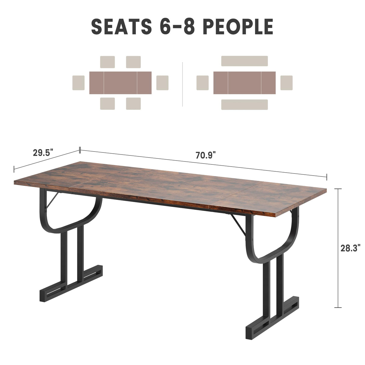 GarveeHome Farmhouse Dining Table for 6 People, 70.8-Inch Rectangular Rustic Kitchen Wood, Dining Table Table with Heavy Duty Metal Legs for Dining Room GarveeHome