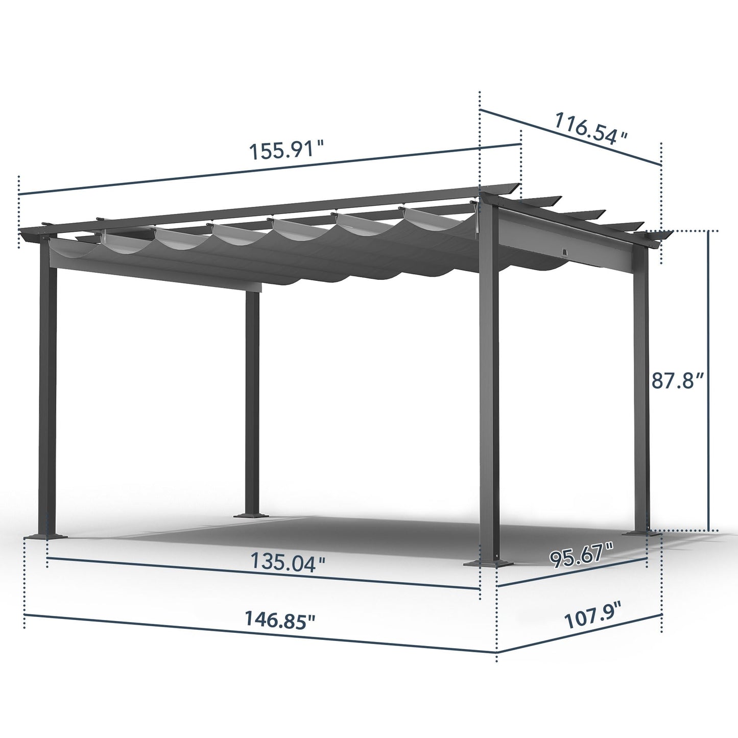 HAPPATIO 10' X 13' Outdoor Pergola Retractable Pergola Canopy for Deck, Backyard, Patio, Aluminum Pergola with Sun and Rain-Proof Canopy, Includes Ground Studs and Expansion Screws (Grey) - WoodArtSupply