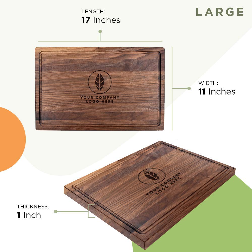 Center Logo-Personalized Wooden Cutting Board for Kitchen Juice Groove Natural Custom Engraved in USA, Corporate Restaurant Souvenir, Seminar - WoodArtSupply