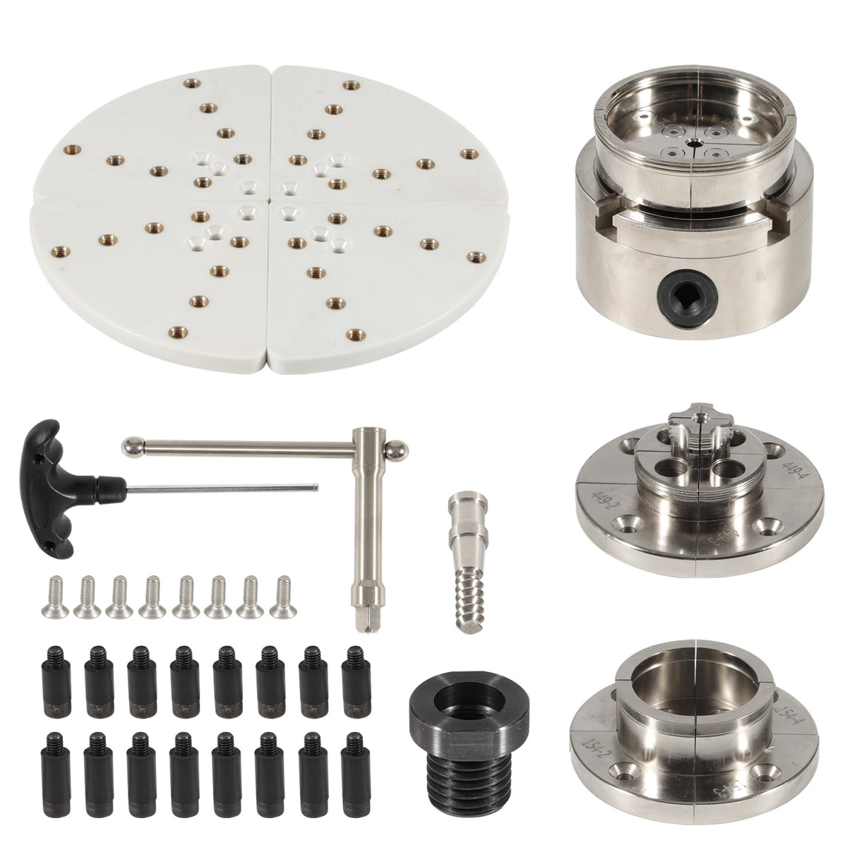 4 Inch Wood Lathe Chuck Set 1" x 8 tpi Thread & 3/4"x16 tpi Adapter, Self Centering 4 Jaw Wood Turning Chuck set with 3 frequently used types of Jaws Deargooday