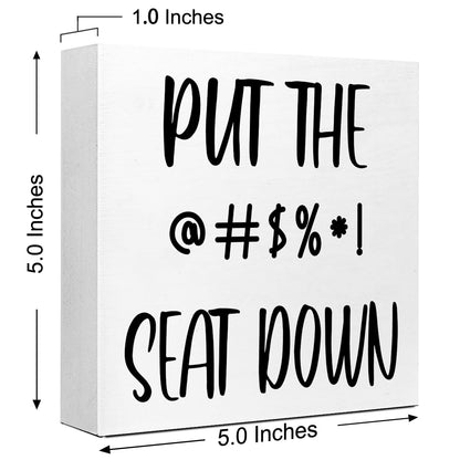 Funny Barthroom Wood Block Signs,Put the Seat Down Wooden Box Sign for Barthroom Shelf Toilet Tabletop Desk Decor,Humorous Barthroom Toilet Lid Reminder Sign Decor V563