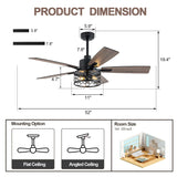 Curve Curio 52 Inch Farmhouse Ceiling Fan with Light Industrial Ceiling Fan Rustic Caged Chandelier Fan for Living Room Bedroom Patio (Black, 52 inch) Curve Curio