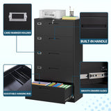 MIIIKO Lateral File Cabinet with Lock, 5 Drawer Metal File Cabinets 35.4" Wide, Home Office Locking Filing Cabinets for Legal Letter File Folders MIIIKO