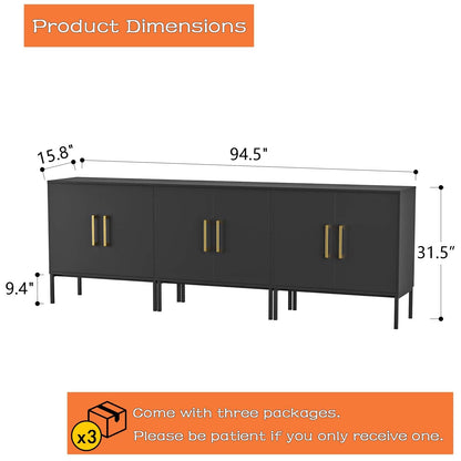 LYNSOM TV Stand for 85 Inch TV, Media Entertainment Center Console Table, 3 Cabinets, TV Console Table with Storage Cabinet for Bedroom, Living Room, Entertainment Room (Black)