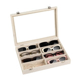 Frebeauty Sunglass Organizer,Velvet Glasses Organizer,8-Slot Sunglasses Tray with Clear Lid,Men's/Women's Sunglasses Box,Sunglass Case,13.3 x 9.6 x 2.2 Inches,Eyeglass/Eyewear Display Tray(Beige) Frebeauty