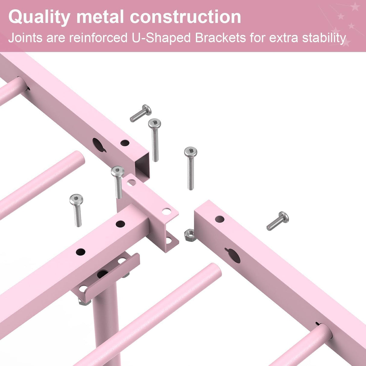 Newest Kitty Design Twin Bed Frames with Bedside Storage Caddy for Girls Metal Platform Twin Size Mattress Foundation Single Beds with Headboard Pink SENLOO