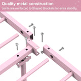 Newest Kitty Design Twin Bed Frames with Bedside Storage Caddy for Girls Metal Platform Twin Size Mattress Foundation Single Beds with Headboard Pink SENLOO