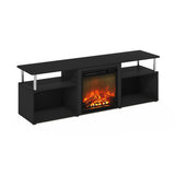 Furinno Jensen Open Storage Fireplace Entertainment Center for TV up to 70 Inch with Stainless Steel Tubes, Americano/Chrome Furinno