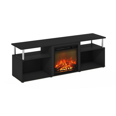 Furinno Jensen Open Storage Fireplace Entertainment Center for TV up to 70 Inch with Stainless Steel Tubes, Americano/Chrome Furinno