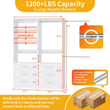 Secilix Closet System with 6 Drawers, 48" Wood Closet Organizer System, Walk-in Closet or Small Closet System with Shelves, Modular Closet Systems with 3 Expandable Hanging Rods, 2 Sets, White (4FT) secilix