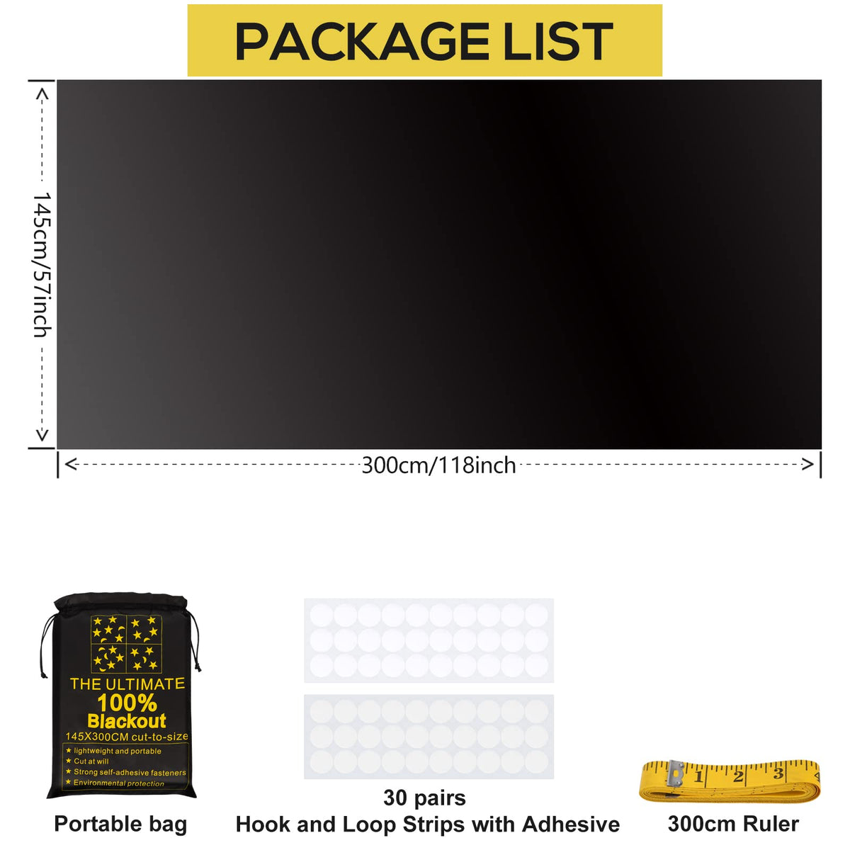 Portable Blackout Shades (118" x 57") 100% Blackout Material Temporary Blackout Blinds/Curtains for Baby Nursery, Bedroom, Window, Dorm Room, Office or Travel Use RUseeN